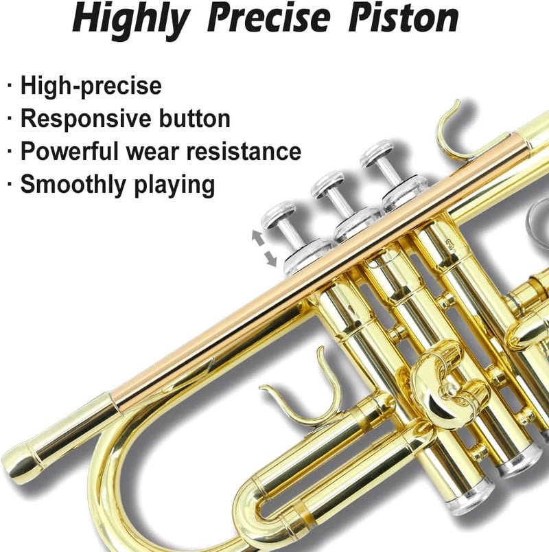 YoungMonic Bb Standard Trumpet Set for Beginners or students trumpet instrument with Carrying Hard Case 7C Mouthpiece Cleaning Cloth Gloves - Image 3